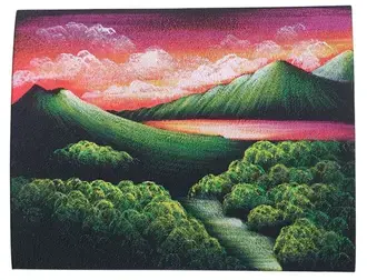 Painting of Volcano and Lake Batur in Bali